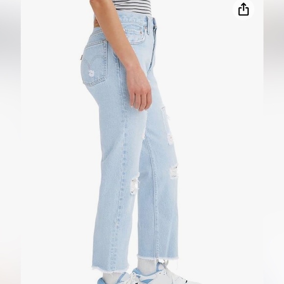 Levi's 501 Cropped Jean High Rise Straight Leg Distressed Light Wash Sz 27 x 26 - Picture 2 of 9